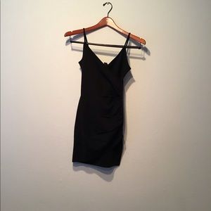 stretch-knit mini black dress